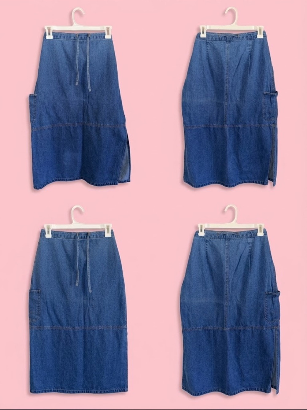 Casual Blue Denim Midi Skirt with Drawstring Waist